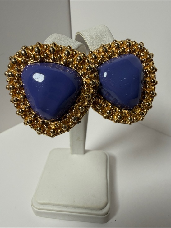 VO Made in USA Jewelry - Vintage Stamped VO Made in USA Gold Clip Earrings with Bold Purple Cabochons